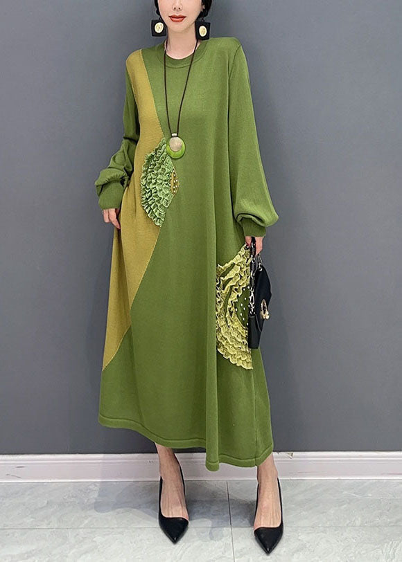 Plus Size Green Oversized Patchwork Knit Party Dress Summer