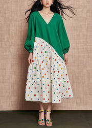 Plus Size Green Oversized Patchwork Print Cotton Dresses Fall