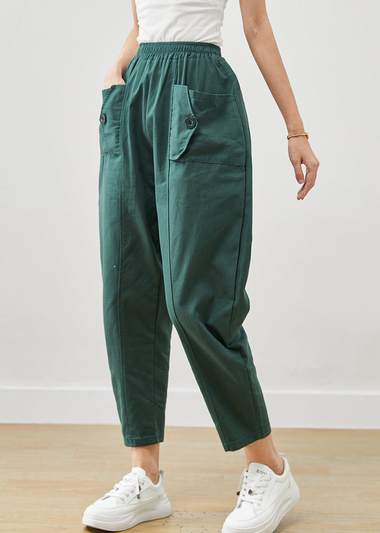 Plus Size Green Oversized Pockets Cotton Harem Pants Fall