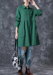 Plus Size Green Oversized Pockets Cotton Trench Fall