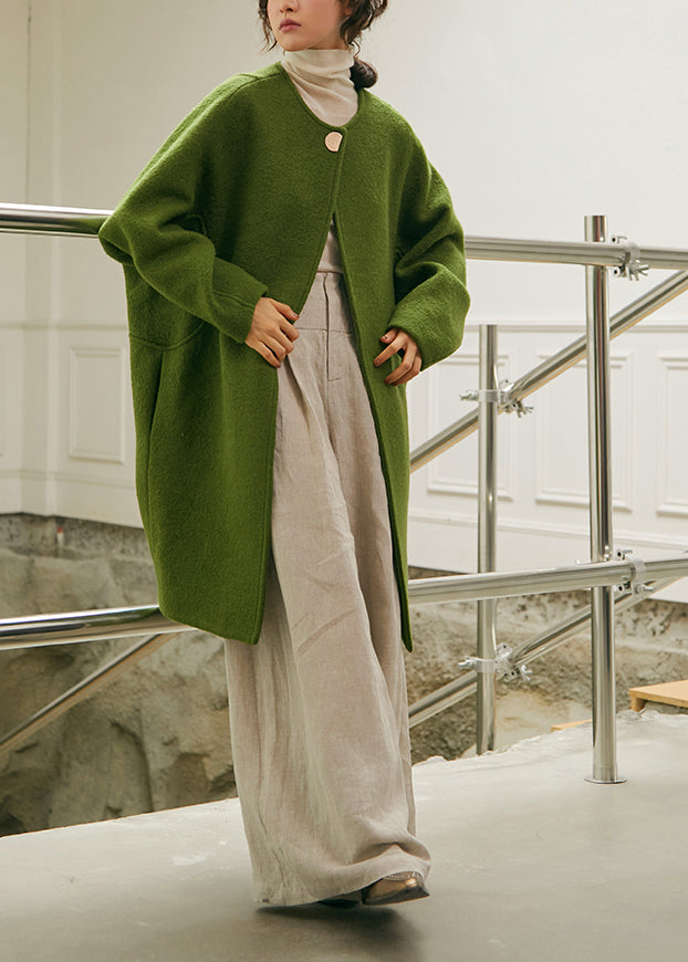 Plus Size Green Oversized Woolen Coat Winter