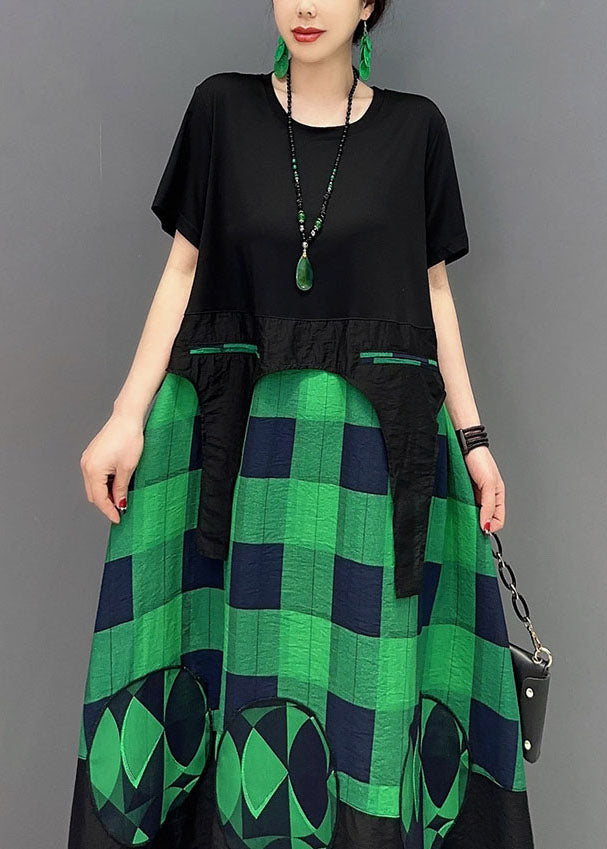 Plus Size Green Plaid Patchwork Exra Large Hem A Line Dresses Summer