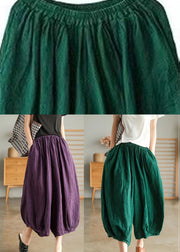 Plus Size Green Pockets Linen Crop Pants Summer