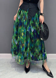 Plus Size Green Print Patchwork High Waist Tulle Skirts