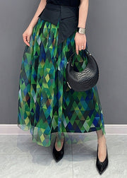 Plus Size Green Print Patchwork High Waist Tulle Skirts