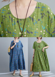 Plus Size Green Print Patchwork Long Dress Short Sleeve