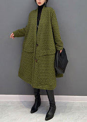 Plus Size Green V Neck  Cotton Filled exra large hem Trench coat Winter