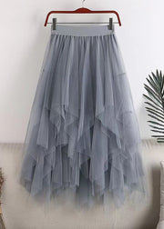 Plus Size Grey Asymmetrical Design Tulle Skirt Summer