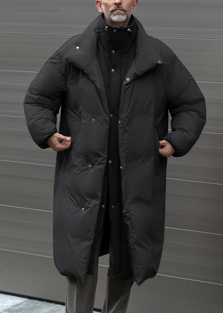 Plus Size Grey Button Patchwork False Two Pieces Men Parkas Winter