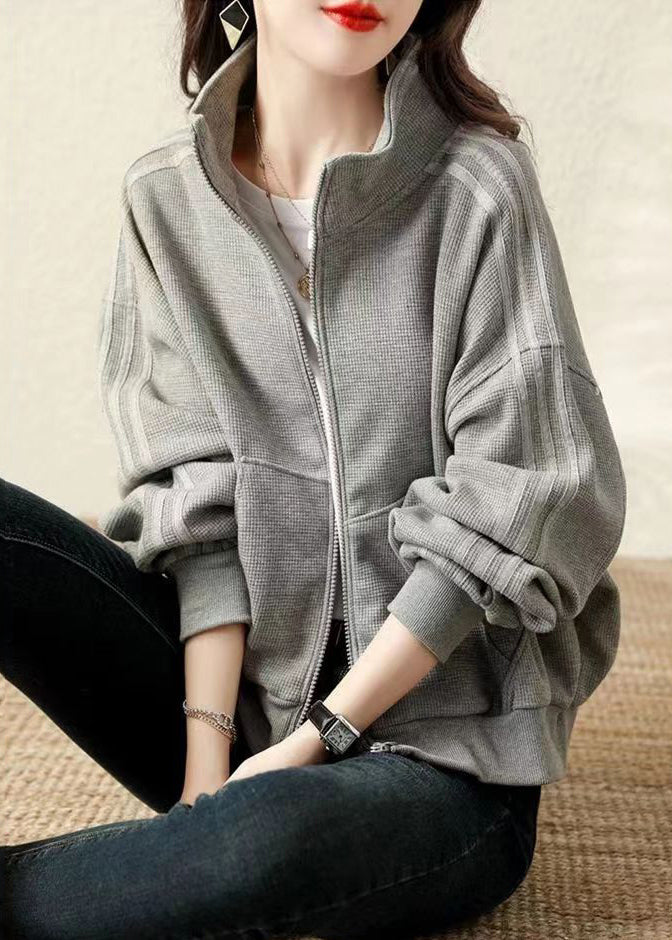 Plus Size Grey Oversized Cotton Sweatshirt Coat Fall