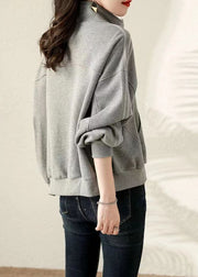 Plus Size Grey Oversized Cotton Sweatshirt Coat Fall