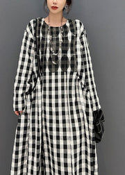 Plus Size Grey Oversized Plaid Cotton Beach Dress Spring