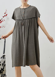 Plus Size Grey Oversized Plaid Cotton Dress Summer