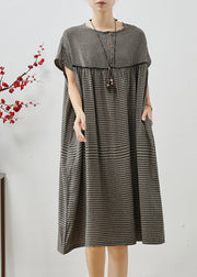 Plus Size Grey Oversized Plaid Cotton Dress Summer