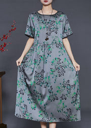 Plus Size Grey Oversized Print Silk Long Dress Summer