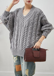 Plus Size Grey Oversized Thick Cable Knit Sweater Tops Winter