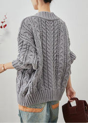 Plus Size Grey Oversized Thick Cable Knit Sweater Tops Winter