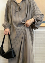 Plus Size Grey Striped Patchwork Cotton Two Pieces Set Pajamas Long Sleeve