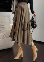 Plus Size Khaki Asymmetrical Tassel Elastic Waist Silk A Line Skirts Fall