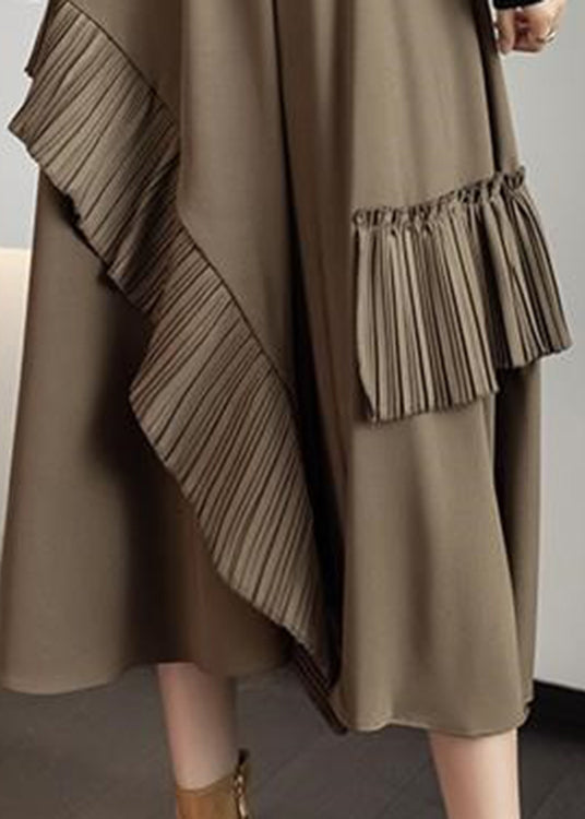 Plus Size Khaki Asymmetrical Tassel Elastic Waist Silk A Line Skirts Fall