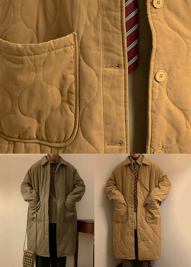 Plus Size Khaki Button Pockets Solid Men Parka Winter