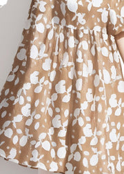 Plus Size Khaki O Neck Print Cotton Dresses Summer