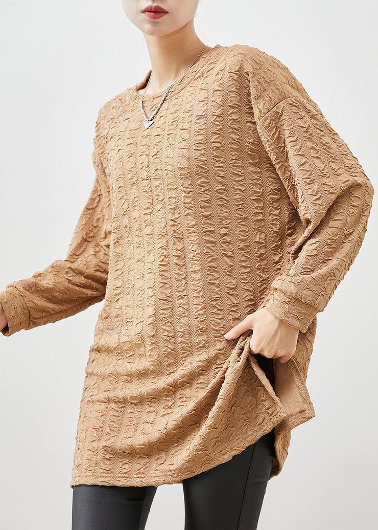 Plus Size Khaki Oversized Jacquard Cotton Shirt Spring