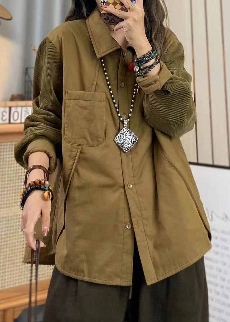 Plus Size Khaki Oversized Patchwork Fine Cotton Filled Coat Outwear Spring