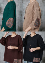 Plus Size Khaki Oversized Patchwork Knit Tops Spring