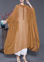 Plus Size Khaki Oversized Wrinkled Chiffon UPF 50+ Long Smock Summer