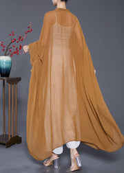 Plus Size Khaki Oversized Wrinkled Chiffon UPF 50+ Long Smock Summer