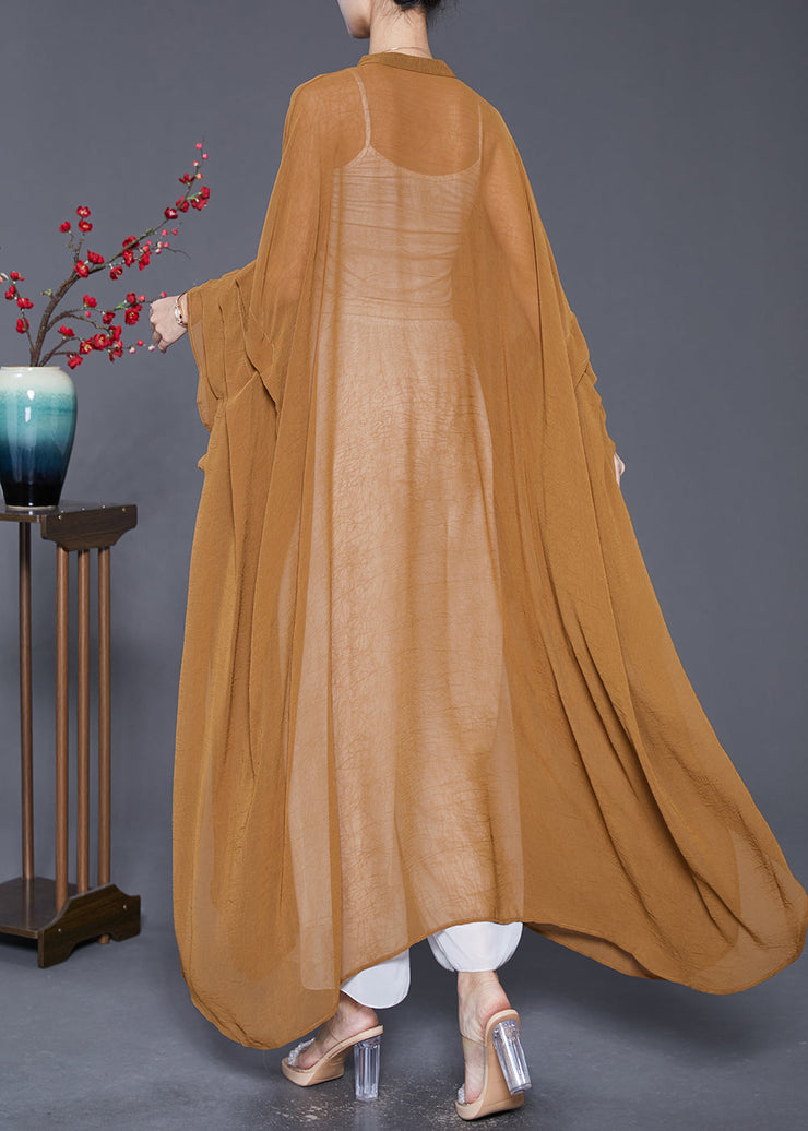 Plus Size Khaki Oversized Wrinkled Chiffon UPF 50+ Long Smock Summer