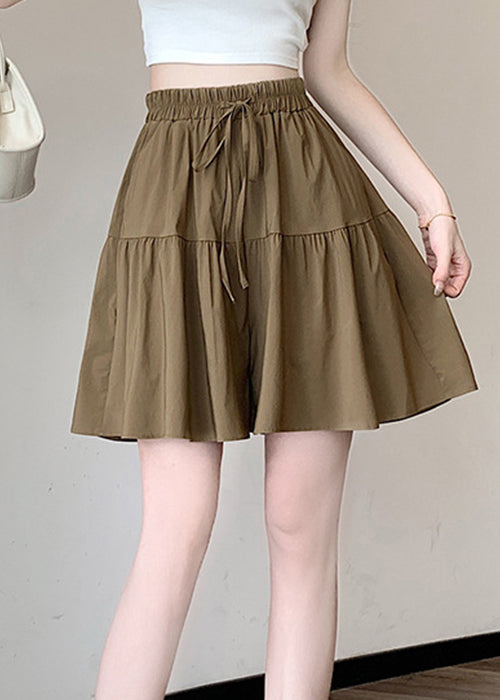 Plus Size Khaki Pockets Elastic Waist Cotton Shorts Summer