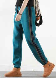 Plus Size Lake Blue Elastic Waist Pockets Warm Fleece Harem Pants Winter