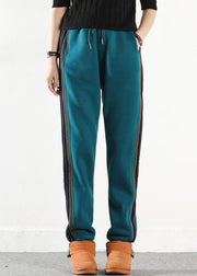 Plus Size Lake Blue Elastic Waist Pockets Warm Fleece Harem Pants Winter