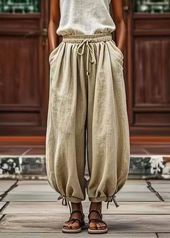 Plus Size Light Green Elastic Waist Lantern Pants