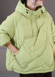 Plus Size Light Green Hooded Drawstring Cotton blend Pullover Jackets Winter