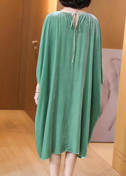 Plus Size Light Green O Neck Patchwork Silk Velour Dresses Batwing Sleeve