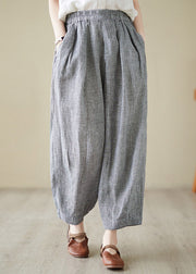 Plus Size Light Grey Elastic Waist Solid Linen Lantern Pants Summer