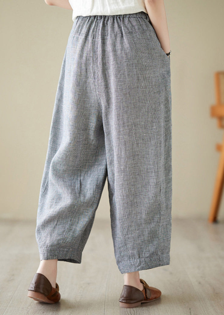 Plus Size Light Grey Elastic Waist Solid Linen Lantern Pants Summer