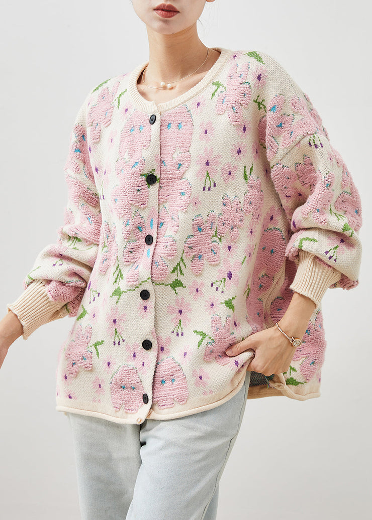 Plus Size Light Pink Oversized Jacquard Knit Cardigans Winter