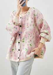 Plus Size Light Pink Oversized Jacquard Knit Cardigans Winter