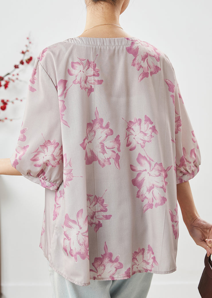 Plus Size Light Purple Embroidered Print Cotton Shirt Top Spring