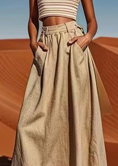 Plus Size Linen Pockets High Waist Cotton Maxi Skirts Summer