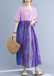 Plus Size Llight Purple Patchwork Print Maxi Dress Summer