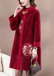 Plus Size Mulberry Embroidered Long Mink Velvet Woolen Coats Spring