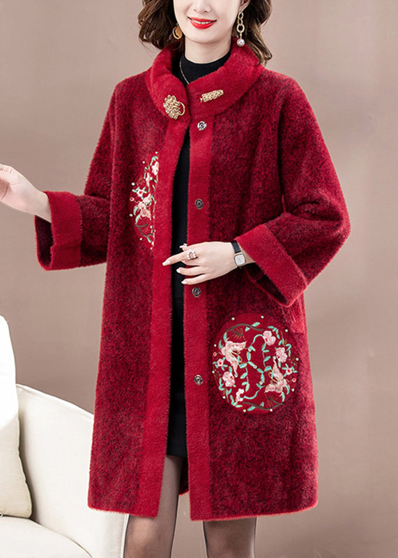 Plus Size Mulberry Embroidered Long Mink Velvet Woolen Coats Spring