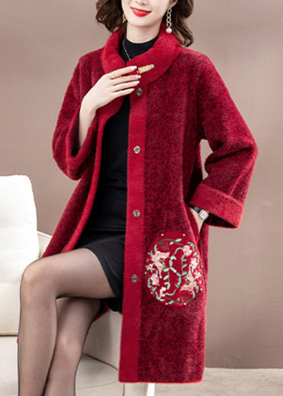 Plus Size Mulberry Embroidered Long Mink Velvet Woolen Coats Spring