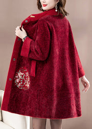 Plus Size Mulberry Embroidered Long Mink Velvet Woolen Coats Spring