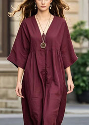 Plus Size Mulberry Oversized Cotton Long Dress Bracelet Sleeve